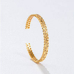 Golden Brass Micro Pave Clear Cubic Zirconia Honeycomb Hexagon Cuff Bangles for Women, Golden, Inner Diameter: 2.36 inch(6cm)