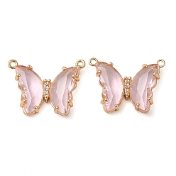 лаванда Подвески из латуни с граненым стеклянным соединителем, без кадмия, без никеля и без свинца, золотой тон бабочки ссылки, лаванда, 17.5x23x5 мм, отверстие : 0.9 мм