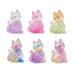 (52) Непрозрачная лаванда Прозрачные смолы кабошоны, кошка, с блеском порошок, градиент цвета, разноцветные, 28x19x7 мм