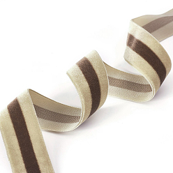 Dark Khaki Polyester Ribbon, Single Face Velvet Ribbon, Binary Colour, Striped Pattern, Dark Khaki, 3/8 inch(10mm), about 50yards/roll(45.72m/roll)