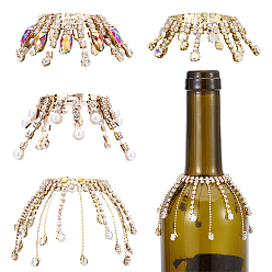 Золотой 4шт. латунные подвески для бокалов вина со стразами, Сплав с цепи, золотые, Периметр: 120мм