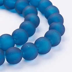 Marine Blue Transparent Glass Bead Strands, Frosted, Round, Marine Blue, 10mm, Hole: 1.3~1.6mm, about 80pcs/strand, 31.4 inch