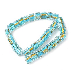 Темно-Голубой Шарики серебряной фольги стекла, кубические, глубокое синее небо, 10~11.5x9.5~10.5x10~10.5 мм, отверстие : 1.2~1.6 мм