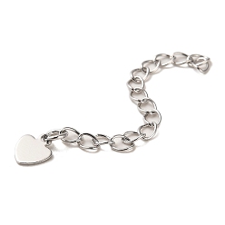 Платинированный Покрытие стойки латунный удлинитель цепи бордюра, концевые цепи с каплей в виде сердца, Реальная платина, 59 мм