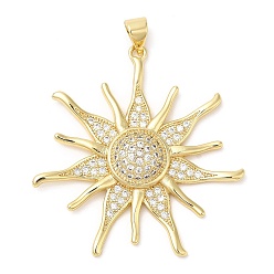 Настоящее золото 18K Латунные микро проложить кубического циркония подвески, без свинца и без кадмия, очарование солнца, реальный 18 k позолоченный, 36.5x35x5.5 мм, отверстие : 5x3.6 мм