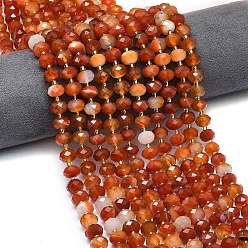 (123L) Белый крем непрозрачный блеск Натуральные полосатые агатовые бусы, окрашенная и подогревом, граненые, рондель, с бисером, огнеупорный кирпич, 8.5~10x5.5~6.5 мм, отверстие : 1 мм, около 43~45 шт / нитка, 15.35'' (39 см)