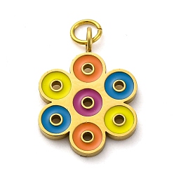Разноцветный 304 нержавеющей стальной эмали подвески, с целью перехода в кольце, ионное покрытие (ip), реальный 18 k позолоченный, цветочный шарм, красочный, 16.5x12x1 мм, отверстие : 2.5 мм