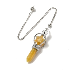 Топаз Нефрит Биолокационные маятники из натурального топаза и нефрита, с цепочками из сплава с платиновым покрытием, Оберег в виде дубинки со звездой Меркаба, Рейки Викка колдовство балансирующий остроконечный подвесной маятник, 310~315 мм, отверстие : 2 мм