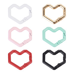 Mixed Color 6Pcs Heart Alloy Spring Gate Rings, Mixed Color, 25.5x29x4mm
