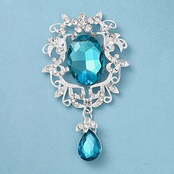 Голубой Большие подвески из цинкового сплава, со стразами, , голубой, 86~86.5x50x10 мм, отверстие : 8x6 мм