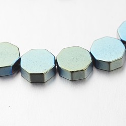 Зеленое Покрытие Гальванизировать немагнитных синтетический гематит нитей бисера, восьмиугольник, зеленый покрытием, 6x6x2 мм, отверстие : 1 мм, около 67 шт / нитка, 15.7 дюйм