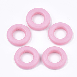 Pink Painted Wooden Linking Rings, Ring, Pink, 24.5x6mm, Hole: 12mm