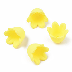 Amarillo Tapas de cuentas acrílicas opacas de estilo engomado, 6-pétalo, flor, amarillo, 11.5x10.5x8.7 mm, agujero: 1.3 mm
