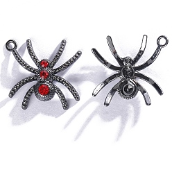 Siam Alloy Rhinestone Pendants, Spider, Gunmetal, Siam, 36x31mm