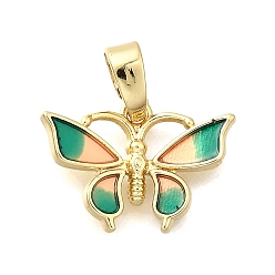 Средний Весенно-Зеленый Латунь эмаль прелести, реальный 18 k позолоченный, бабочка, средний весенний зеленый, 10.5x15x2 мм, отверстие : 5x2.5 мм