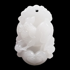 Свинья Резные подвески из натурального белого нефрита, двенадцать китайских знаков зодиака амулеты, свинья, 35~37.5x22.5~24.5x8~12 мм, отверстие : 1.6~1.8 мм