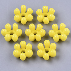 Yellow Opaque AS Plastic Bead Caps, 6-Petal, Flower, Yellow, 22.5x20.5x12.5mm, Hole: 4.5mm, about 210pcs/500g