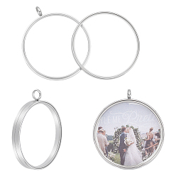 Нержавеющая Сталь Цвет 2шт. 304 подвески-медальоны из нержавеющей стали, со стеклом, плоские круглые прелести, цвет нержавеющей стали, 51x44x6 мм, отверстие : 5 мм