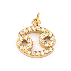 Рак 316 микро нержавеющей стали прокладывать Цирконом подвески, с прыжковых колец, реальный 18 k позолоченный, 12 очарование созвездия, рак, 11x10.5x2 мм, отверстие : 2.5 мм