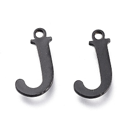 Letter J 304 прелести нержавеющей стали, лазерная резка, алфавит, электрофорез черный, letter.j, 12x6.5x0.8 мм, отверстие : 1 мм