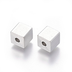 Stainless Steel Color Tarnish Resistant 202 Stainless Steel Beads, Cube, Stainless Steel Color, 8x8x8mm, Hole: 2.5mm