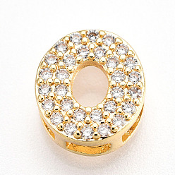Letter O Латунные микро проложить кубического циркония прелести, без кадмия, без никеля и без свинца, буквы, Письмо O, 10x9x4.5 мм, отверстие : 3x1.8 мм