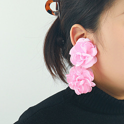 Бледно-Розовый Полиэстер свисающие серьги, цветок, розовый жемчуг, 400x53 мм