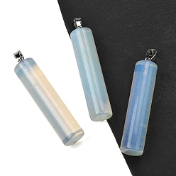 Опал Opalite большие подвески, Подвески в виде колонн с 304 защелкивающимися креплениями из нержавеющей стали, цвет нержавеющей стали, 54.5~56x12~14 мм, отверстие : 6x4 мм