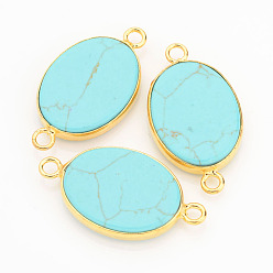 Synthetic Turquoise Synthetic Turquoise Links connectors, Oval, with Golden Tone Brass Findings, 29x16x4mm, Hole: 1.5mm