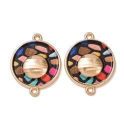 Negro Dijes de conector de esmalte de aleación impresos, enlaces redondos planos de mosaico, chapado en rack, dorado, negro, 23x18x3 mm, agujero: 1.4 mm