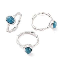 Апатит Регулируемые кольца овальной формы из натурального апатита, латунное кольцо для женщин, долговечный, без свинца и без кадмия, платина, внутренний диаметр: 18 мм