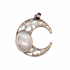 Хрусталь Ретро подвески из полого натурального кварца, луна подвески, с красной медной металлической фурнитурой, 34x30 мм