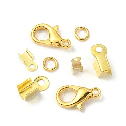 Golden 50Pcs Zinc Alloy Lobster Claw Clasps, with 200Pcs Iron Folding Crimp Ends & 200Pcs Open Jump Rings, Golden, 12x6mm, Hole: 1.2mm