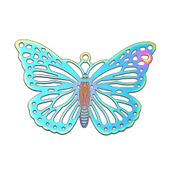 Rainbow Color 304 из нержавеющей стали многожильных ссылки, гравированные металлические украшения, бабочка, Радуга цветов, 26x38x0.3 мм, отверстие: 1.4мм и 1.2мм и 0.1мм