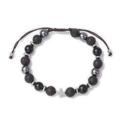 Смешанные камни Драгоценный камень плетёные браслеты из бисера, с латунной бисера, крестик, внутренний диаметр: 2~3-1/2 дюйм (5.2~8.9 см)