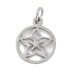 Нержавеющая Сталь Цвет 304 прелести нержавеющей стали, с целью перехода в кольце, лазерная резка, плоская круглая с подвеской в виде цветка, цвет нержавеющей стали, 14.5x12x1 мм, отверстие : 3 мм