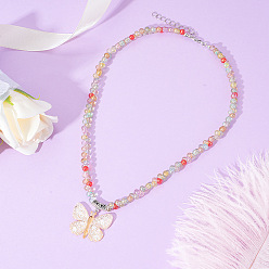 Кукурузный Шелк Женские бусы-подвески в виде бабочек из сплава и акрила, платина, цвет колоса кукурузы, 17.72 дюйм (45 см), подвеска: 30x25 мм.