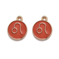 Лео Подвески из эмали и сплава, плоский круглый с созвездием / знак зодиака, золотые, Лев, 15x12x2 мм, отверстие : 1.5 мм