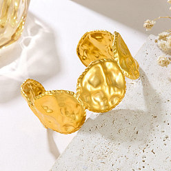 Настоящее золото 18K Кованые 304 браслеты-манжеты из нержавеющей стали для женщин, плоско-круглые, реальный 18 k позолоченный, внутренний диаметр: 2-5/8 дюйм (6.55 см)