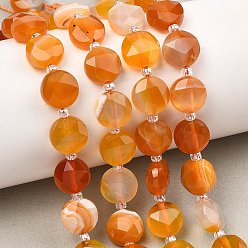 Полосатый Агат Натуральные полосатые агатовые бусы, граненый пятиугольный разрез, окрашенная и подогревом, плоско-круглые, с бисером, темно-оранжевый, 10~10.5x5.5~6.5 мм, отверстие : 0.9 мм, около 31 шт / нитка, 15.24'' (38.7 см)
