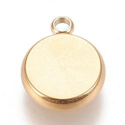 Golden Ion Plating(IP) 304 Stainless Steel Pendant Cabochon Settings, Lace Edge Bezel Cups, Flat Round, Golden, Tray: 8mm, 13x10.5x3mm, Hole: 1.8mm