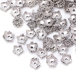 Античное Серебро Тибетском стиле сплав шарик крышки, мульти-лепесток цветка, античное серебро, 10x10 мм