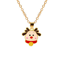 Олень Рождественские ожерелья с подвесками из эмалевого сплава, золотые, старинный белый, олень, 18.50 дюйм (47 см), Кулон : 18x18 мм