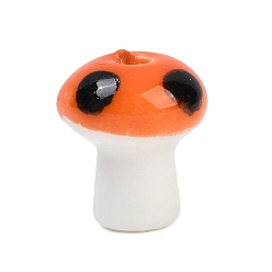 Оранжево-Красный Бусины ручной работы фарфора, гриб, оранжево-красный, 12x10~10.5 мм, отверстие : 2 мм
