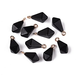 Black Onyx Натуральный черный агат подвески, полигон прелести, с железными петлями, граненые, 17~18x7~8x7~8 мм, отверстие : 1.8 мм