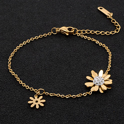 Цветок Браслеты из нержавеющей стали с подвесками, украшения для женщин, золотые, цветок, 7-7/8 дюйм (200 мм)
