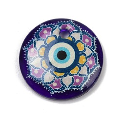 Индиго Подвески лэмпворк ручной работы, плоские круглые с сглаза, индиговые, 30.5x6.5 мм, отверстие : 3.5 мм