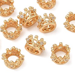 Real 18K Gold Plated SHEGRACE Brass Micro Pave Clear Cubic Zirconia European Beads, Large Hole Beads, Crown, Cadmium Free & Lead Free & Nickel Free, Real 18K Gold Plated, 9x5mm, Hole: 5mm