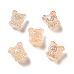 Dark Orange UV Plating Rainbow Iridescent Acrylic Beads, Baby Girl with Bear Clothes, Dark Orange, 17.5x16.5x14mm, Hole: 3.5mm