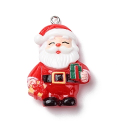 Santa Claus Рождественские подвески из непрозрачной смолы, с железной платиной петлей, Дед Мороз, 37x24.5x9 мм, отверстие : 2 мм
